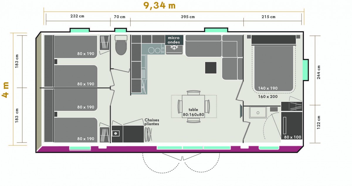 Plan d'implantation mobil home occasion 3 chambres O'hara 934 2018