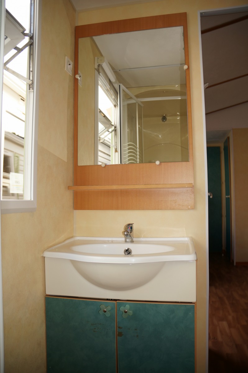 mobil home d'occasion IRM Super Mercure standard 2002 salle d'eau avec meuble vasque